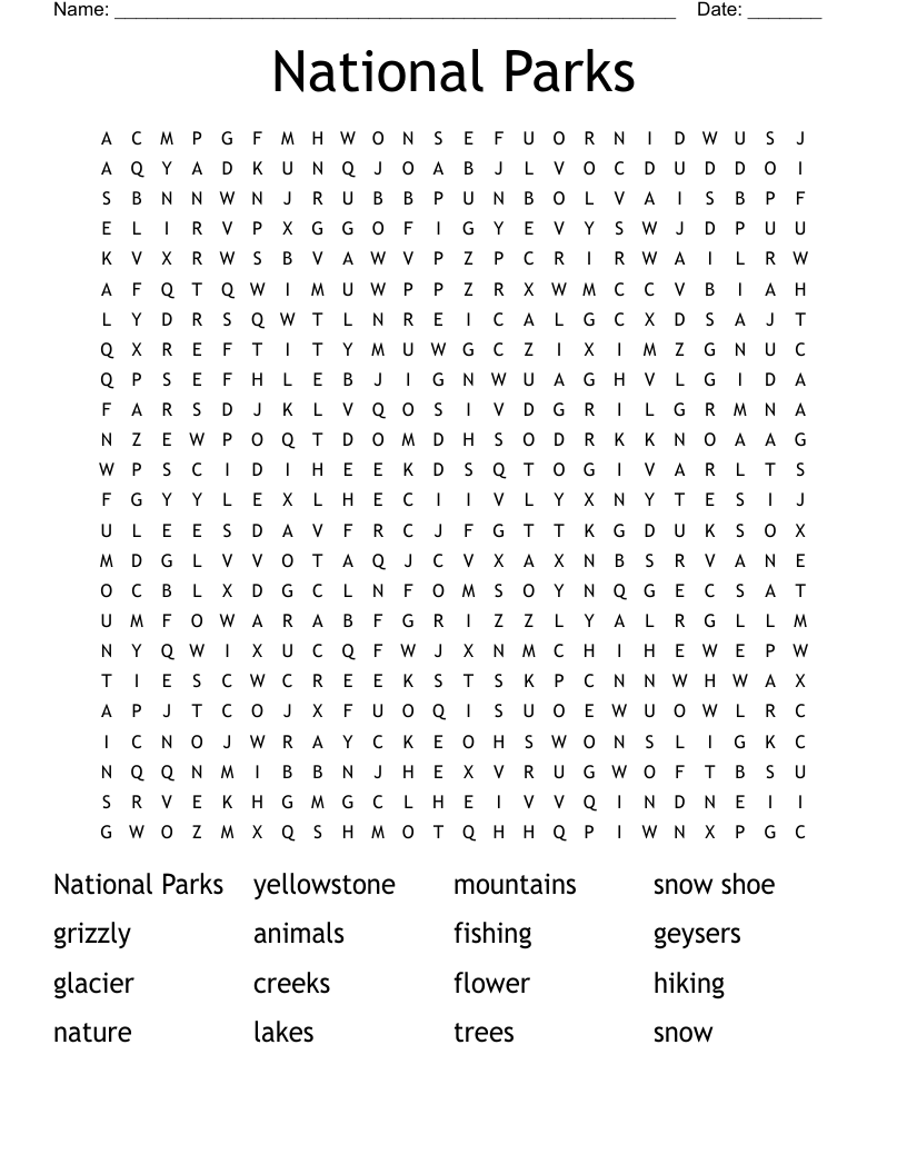 National Parks Word Search