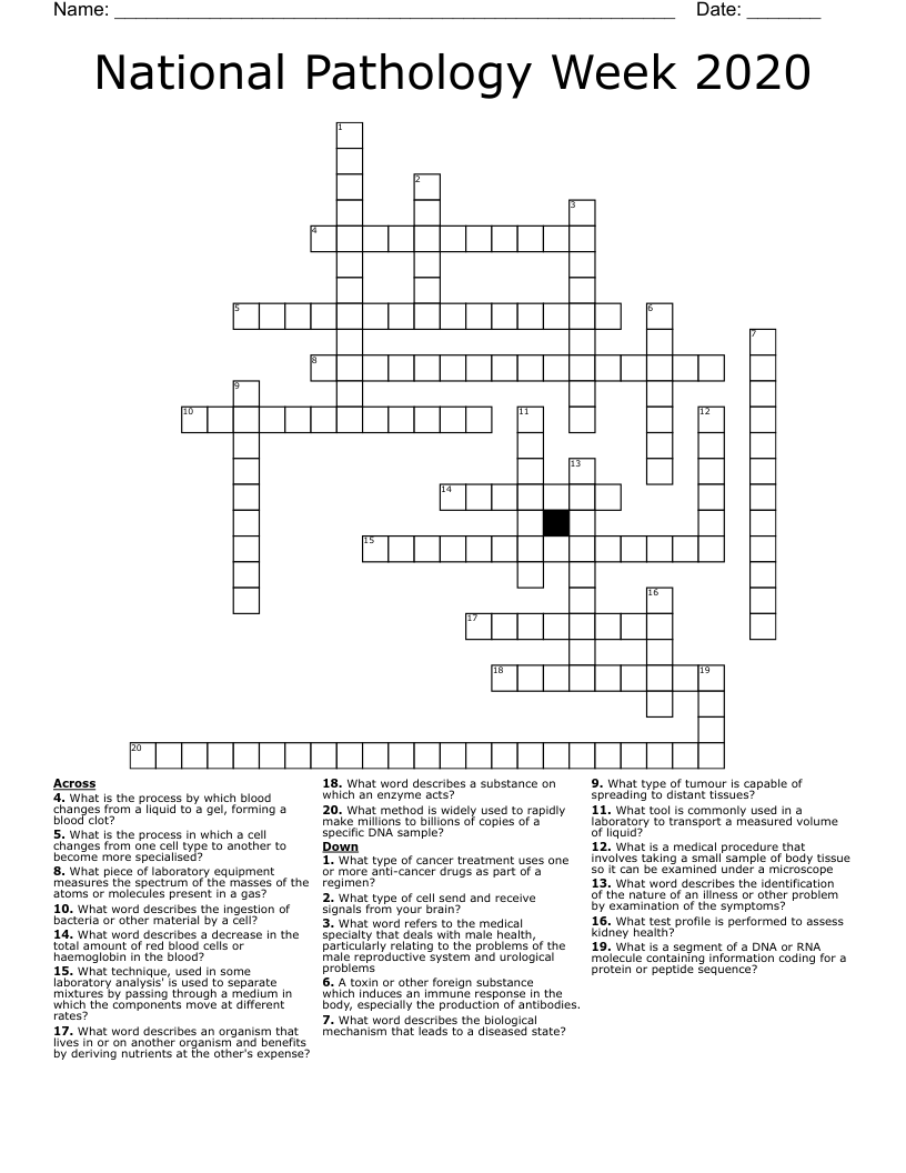 National Pathology Week 2020 Crossword