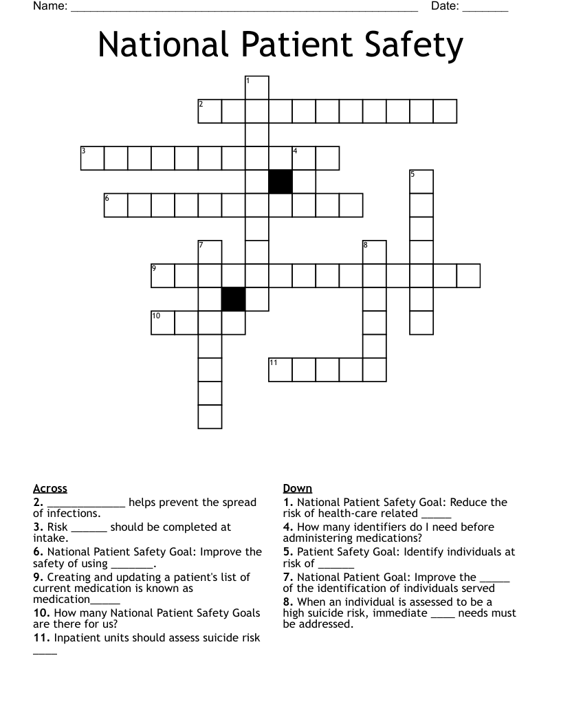 National Patient Safety Crossword
