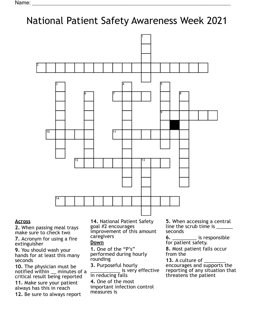 National Patient Safety Awareness Week 2021 Crossword