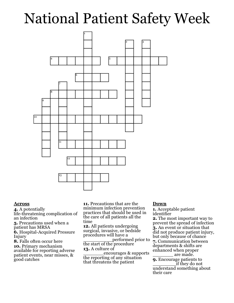 National Patient Safety Week Crossword