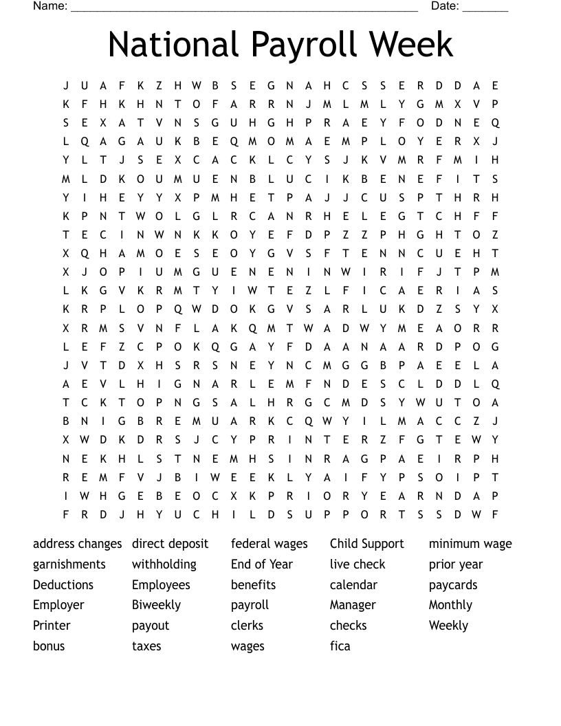National Payroll Week Word Search