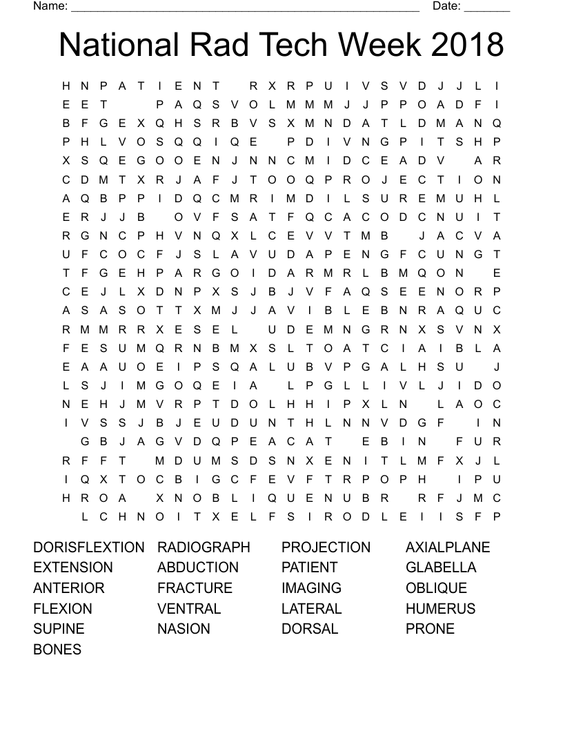 National Rad Tech Week 2018 Word Search