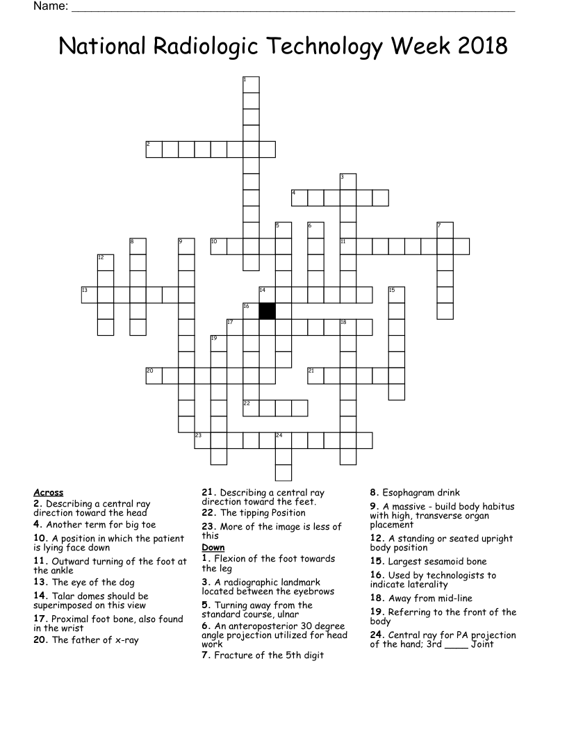 National Radiologic Technology Week 2018 Crossword