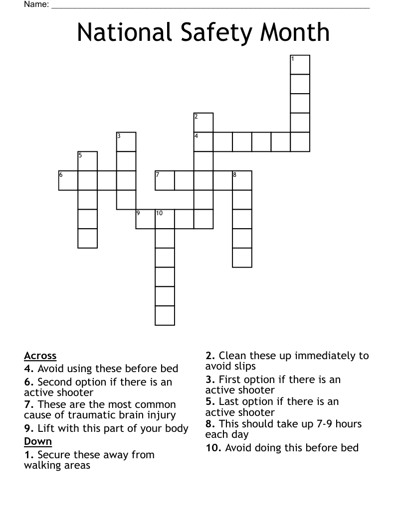 National Safety Month Crossword