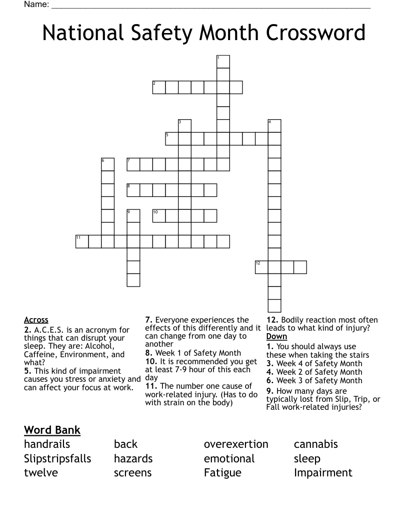 National Safety Month Crossword
