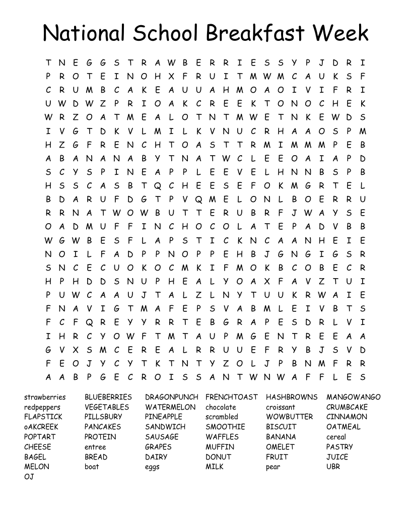 National School Breakfast Week Word Search