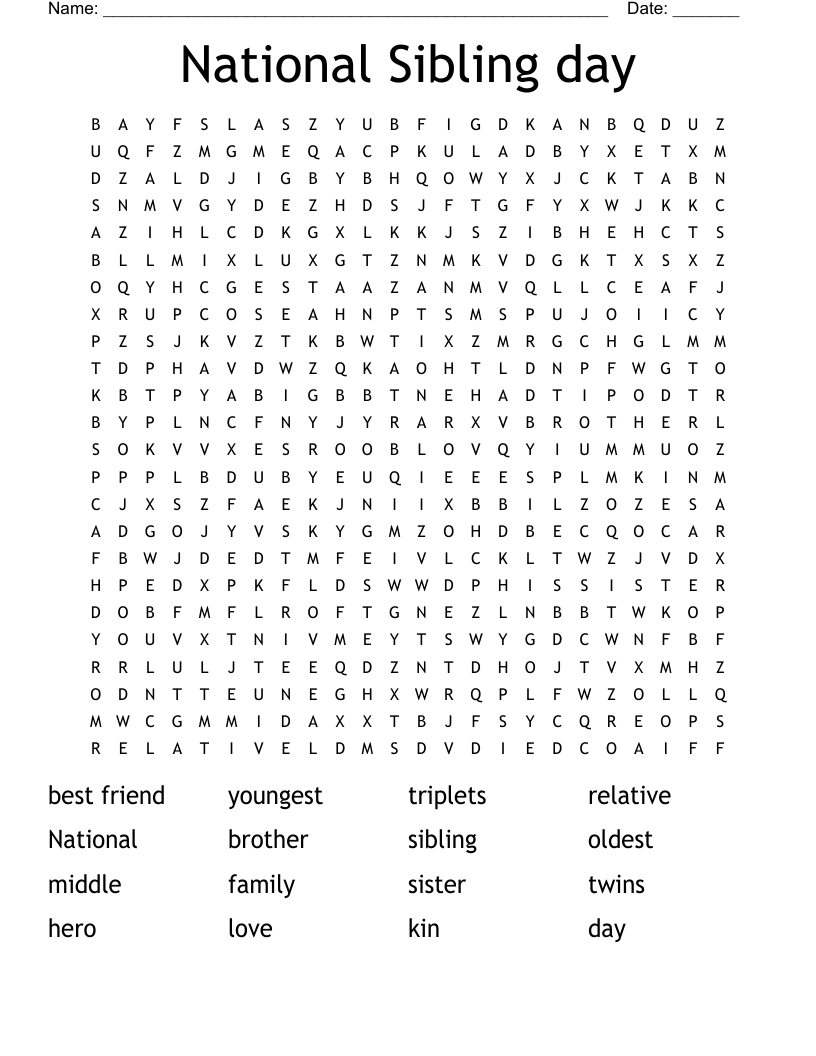 National Sibling day Word Search