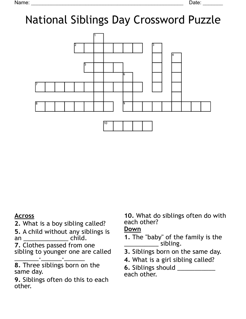 National Siblings Day Crossword Puzzle