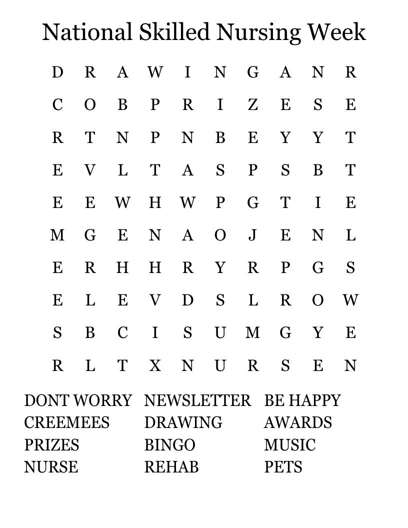 National Skilled Nursing Week Word Search