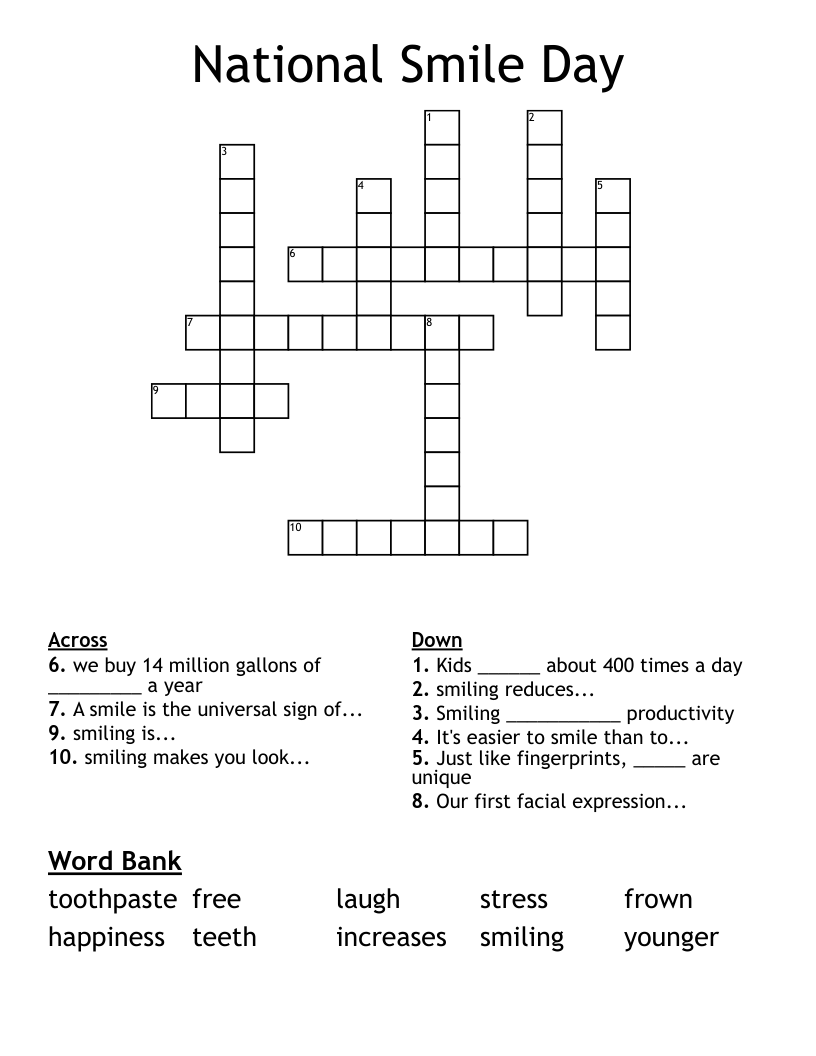 National Smile Day Crossword