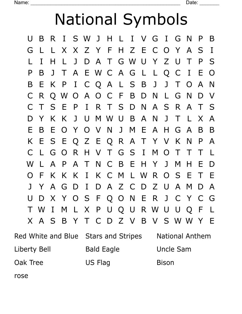 National Symbols Word Search
