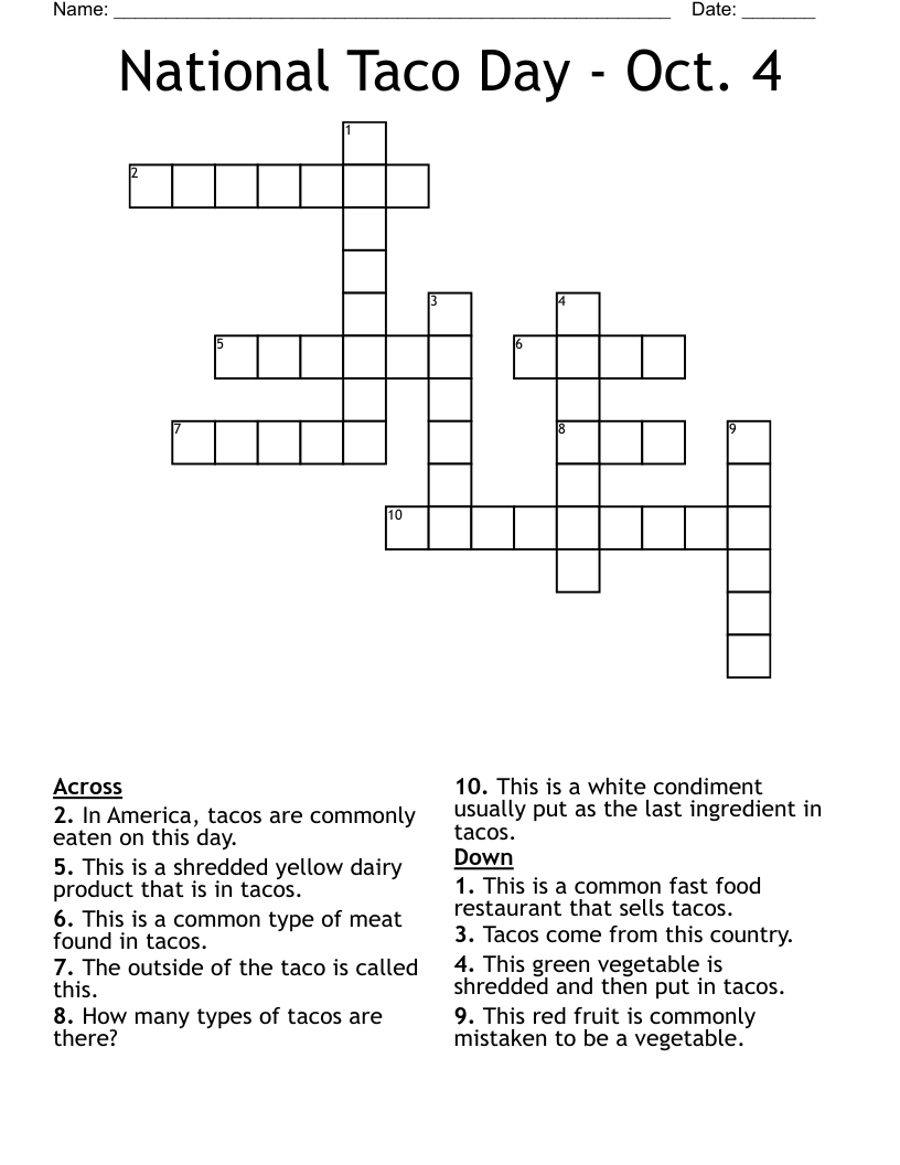National Taco Day - Oct. 4 Crossword