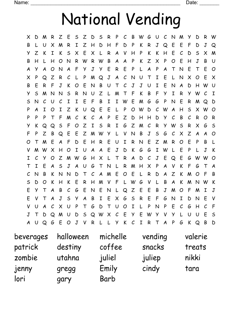 National Vending Word Search