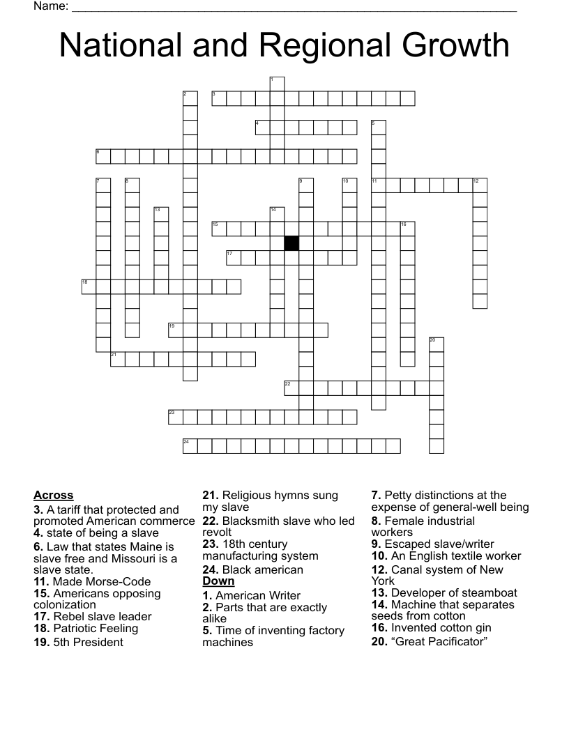 National and Regional Growth Crossword
