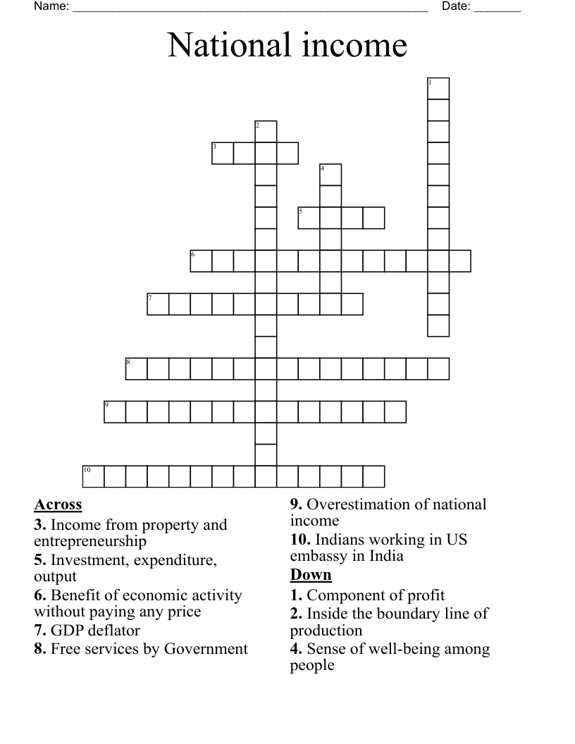 National income Crossword