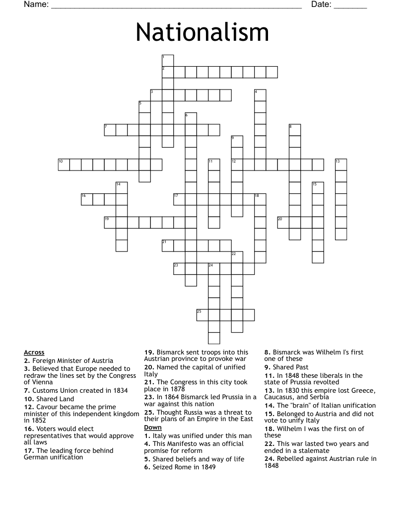 Nationalism Crossword