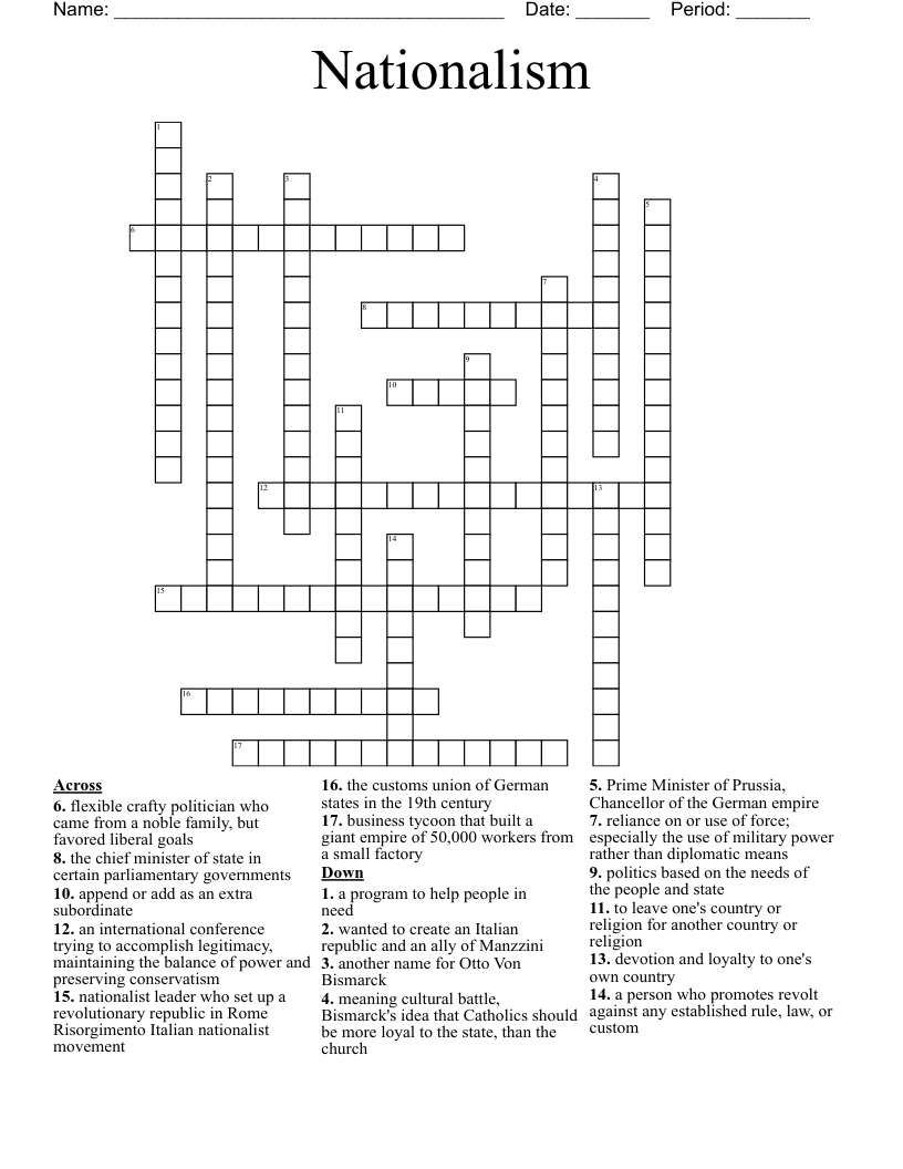 Nationalism Crossword