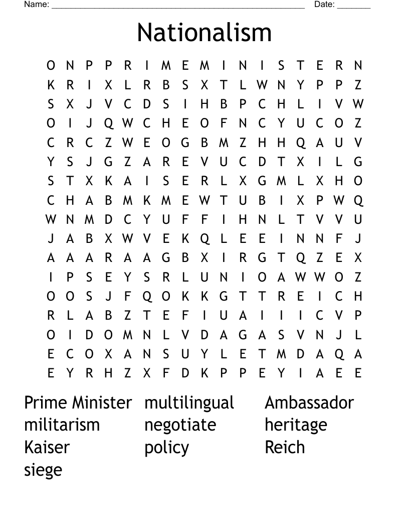 Nationalism Word Search