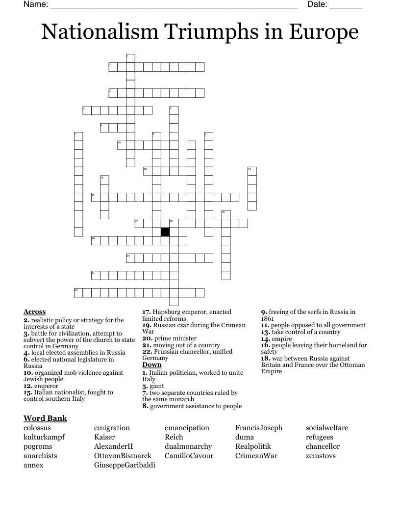 Nationalism Triumphs in Europe Crossword