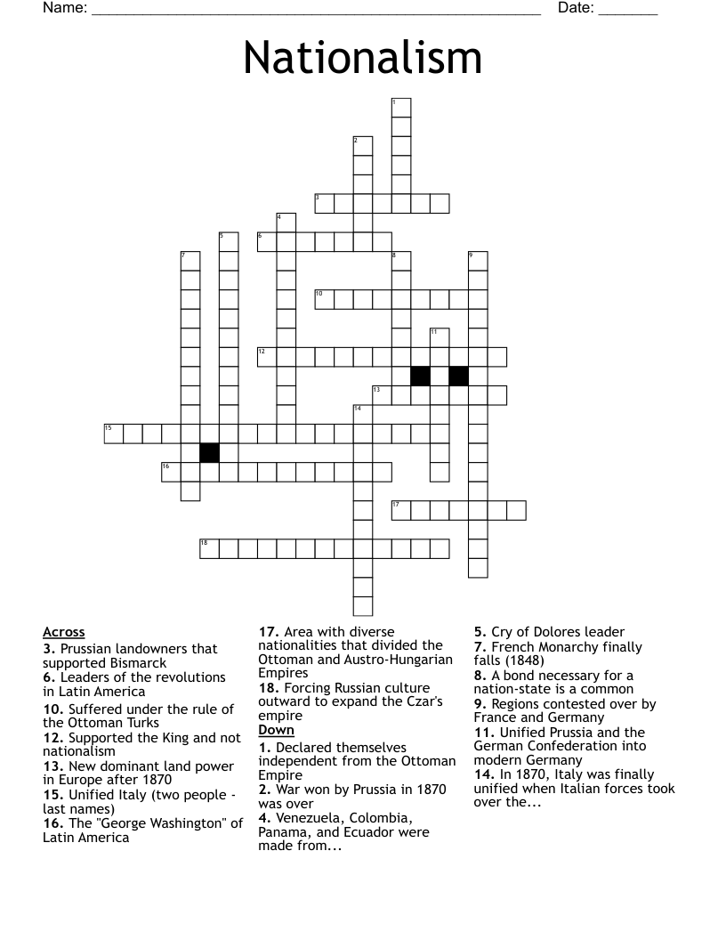 Nationalism  Crossword