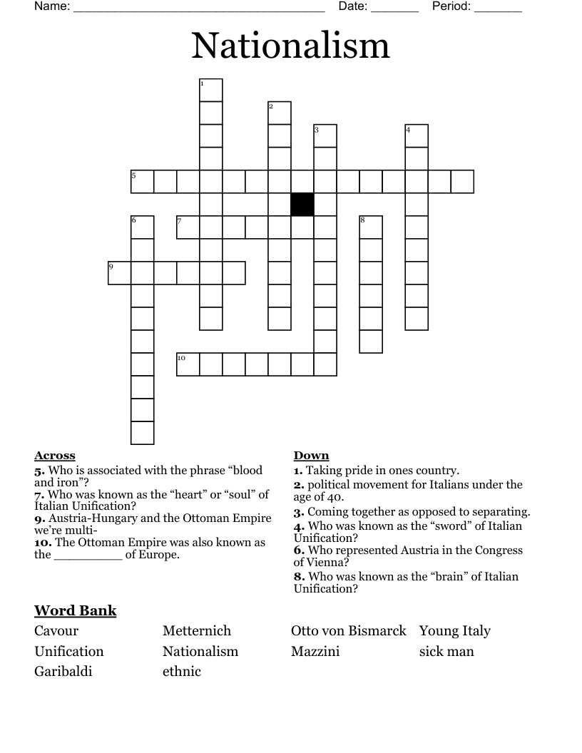 Nationalism   Crossword