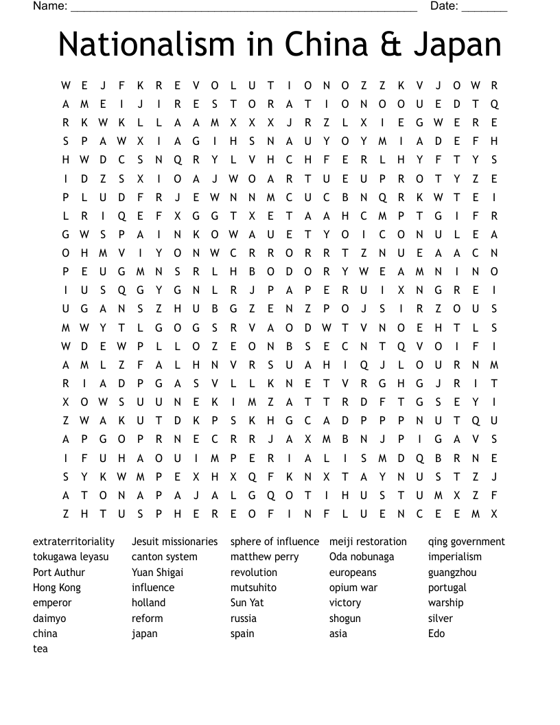 Nationalism in China & Japan Word Search