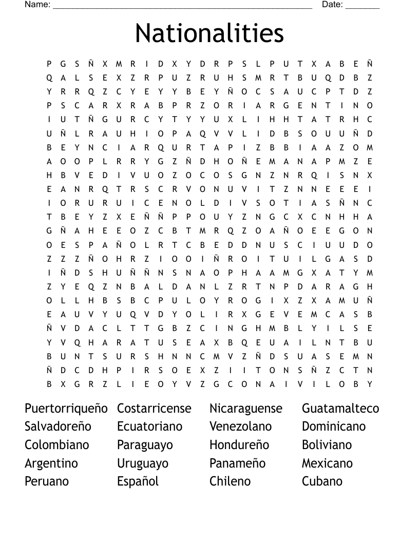 Nationalities  Word Search
