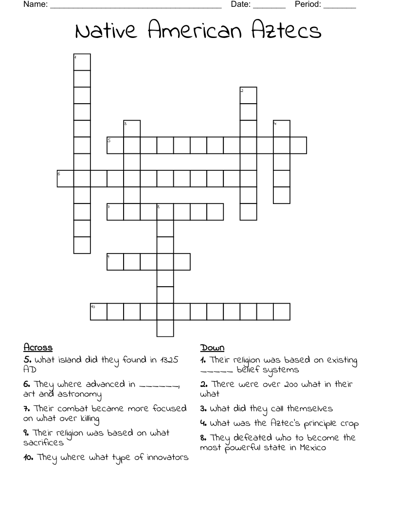 Native American Aztecs Crossword