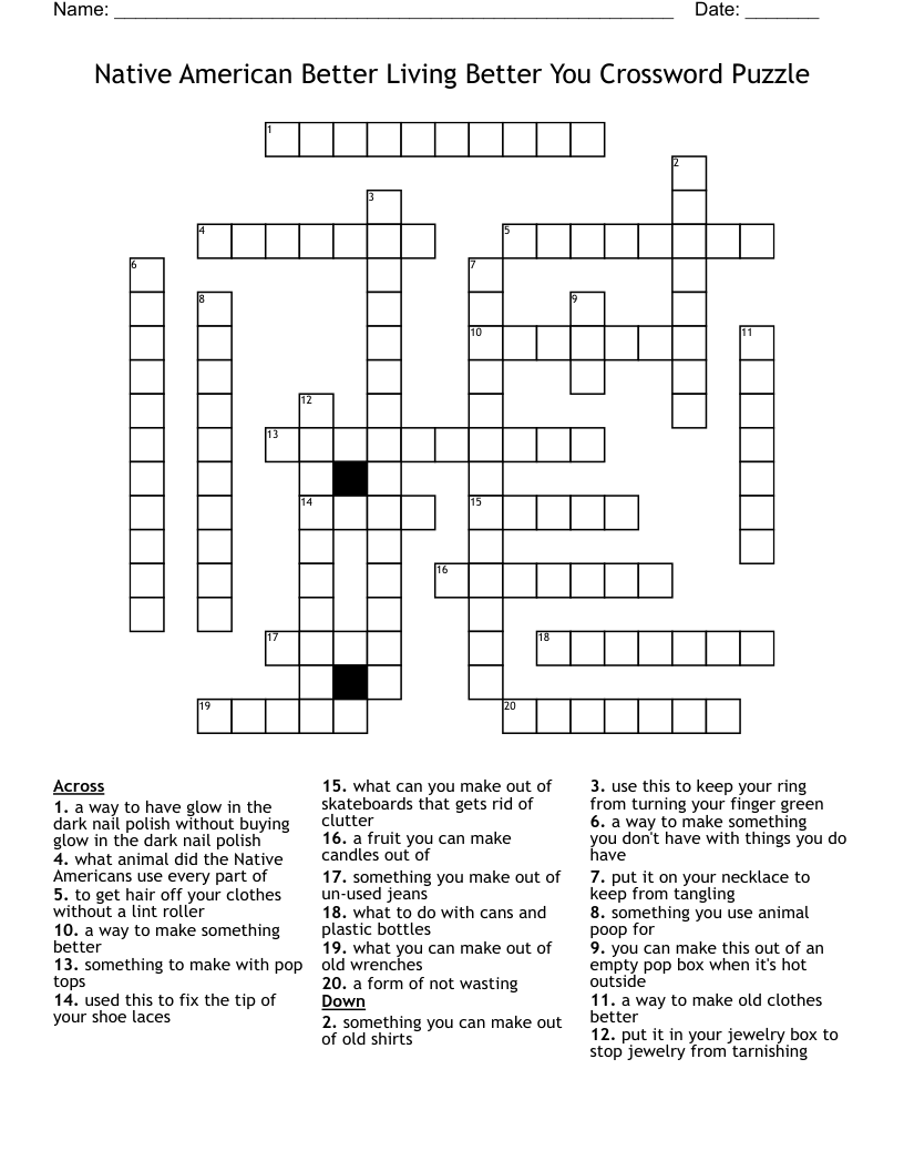 Native American Better Living Better You Crossword Puzzle