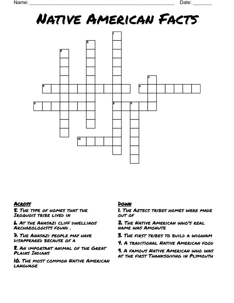 Native American Facts Crossword