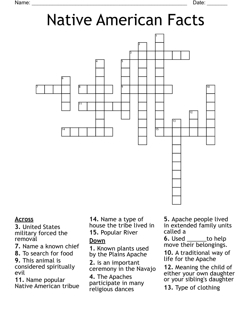 Native American Facts Crossword