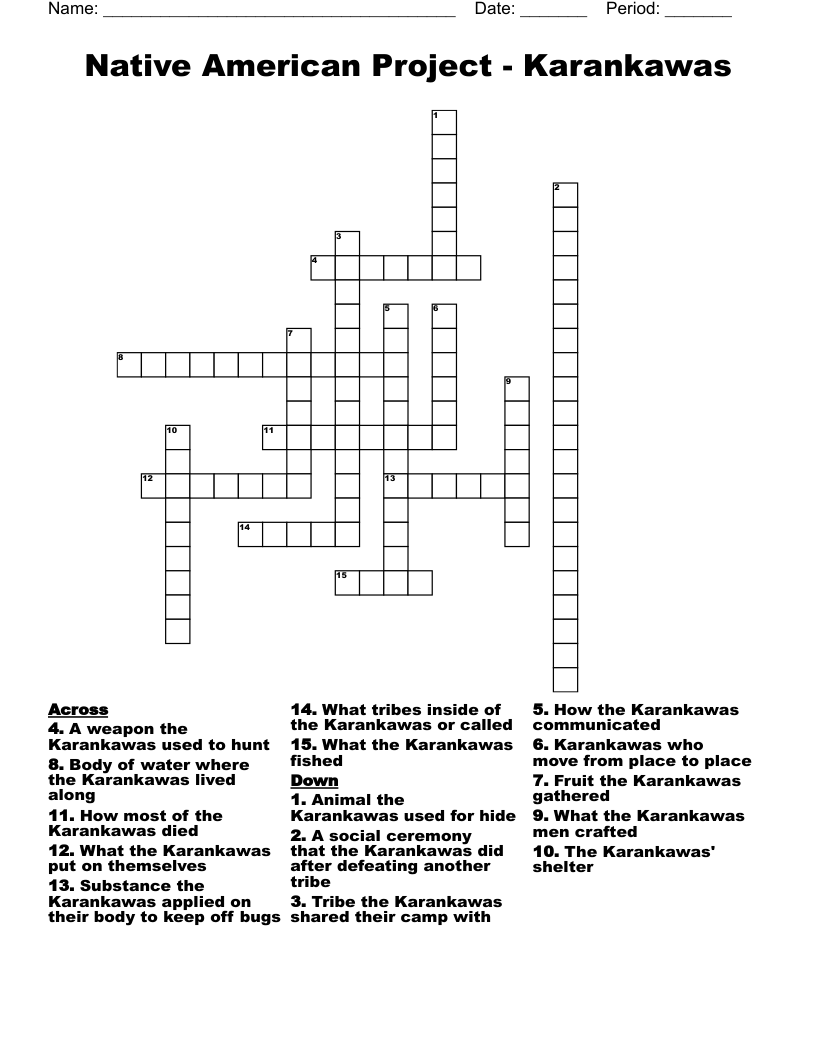 Native American Project - Karankawas Crossword