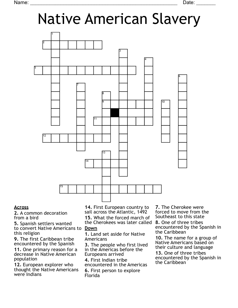 Native American Slavery Crossword