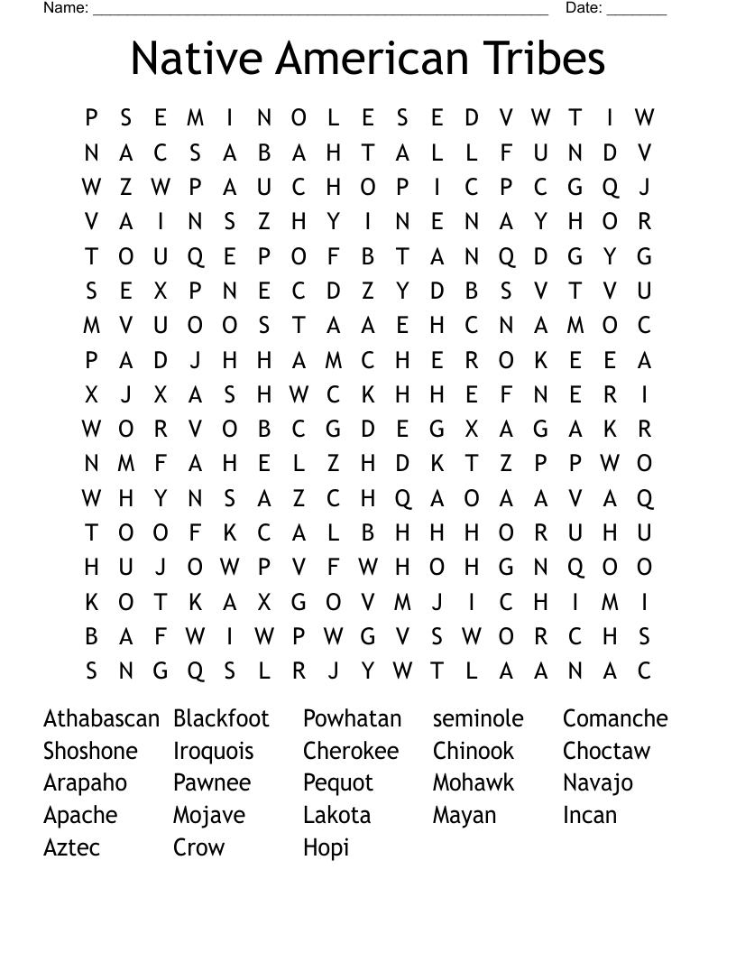 Native American Tribes Word Search