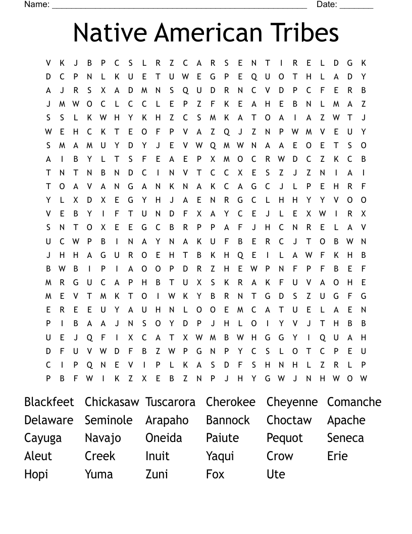 Native American Tribes Word Search
