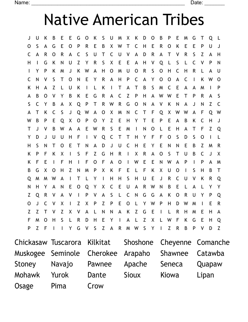 Native American Tribes Word Search