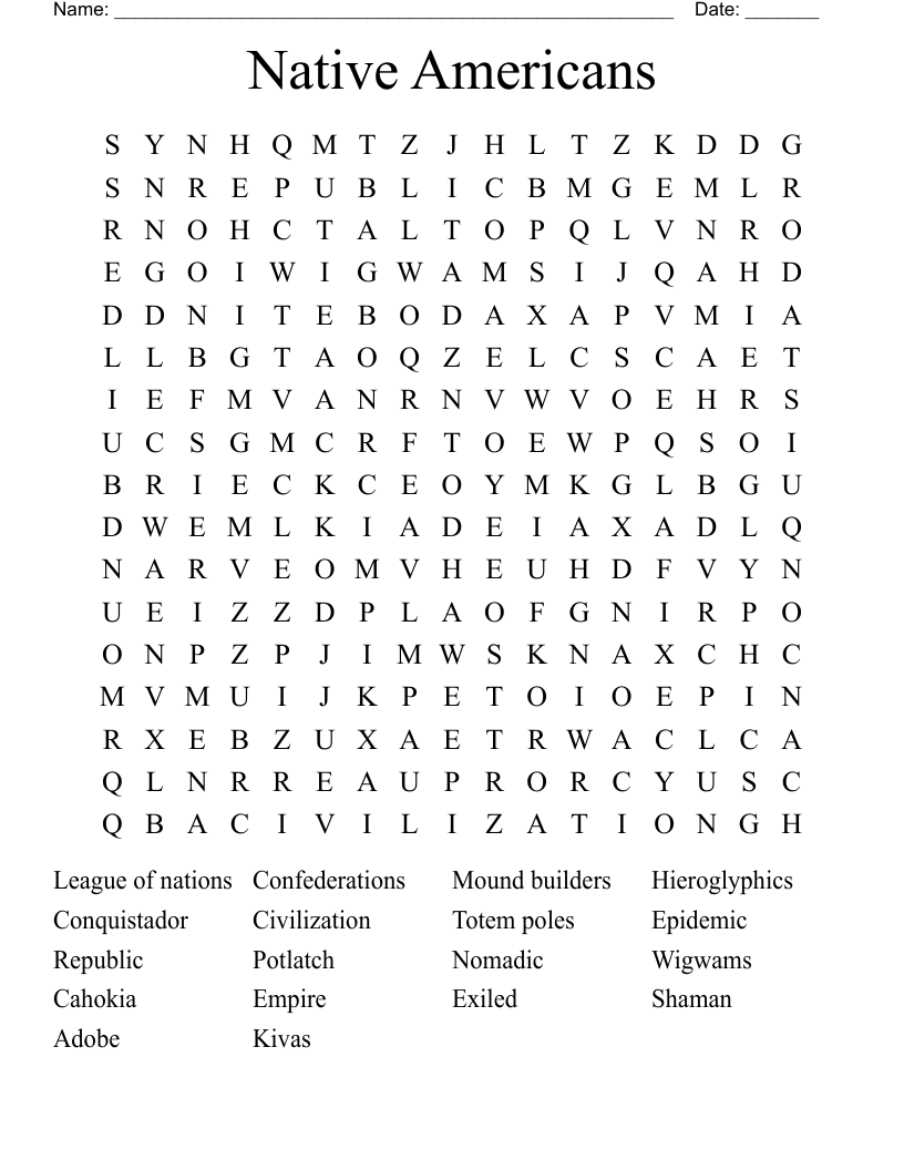 Native Americans Word Search