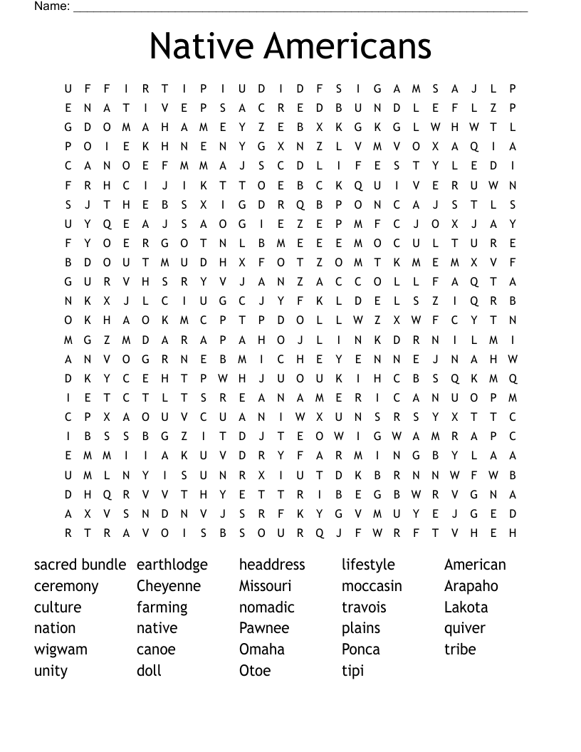 Native Americans Word Search