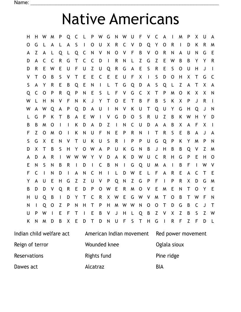 Native Americans  Word Search