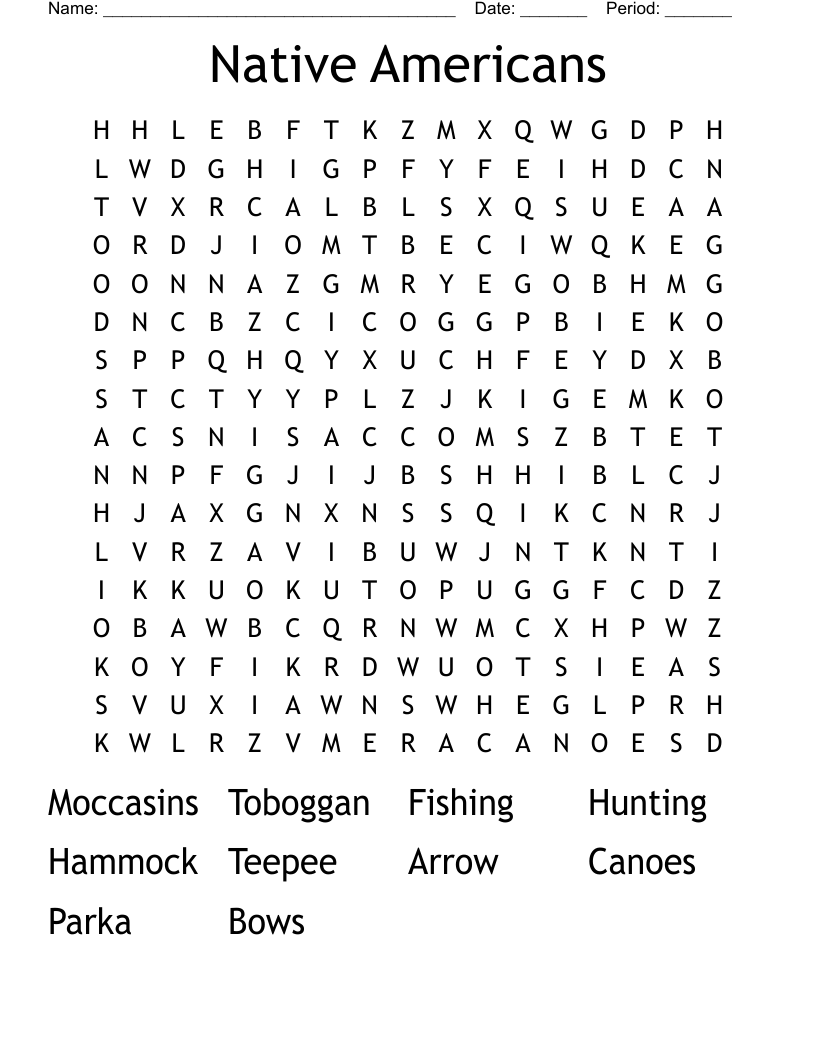 Native Americans  Word Search