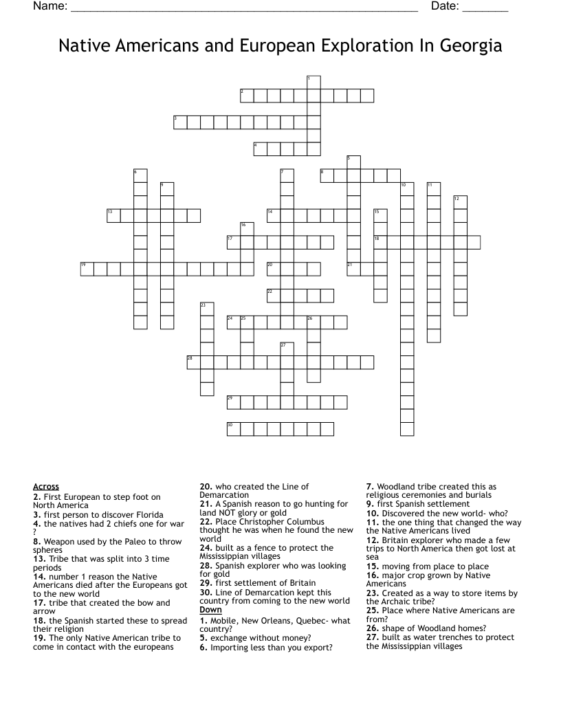 Native Americans and European Exploration In Georgia Crossword