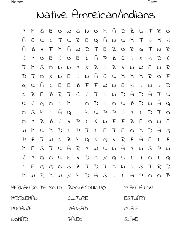 Native Amreican/Indians Word Search