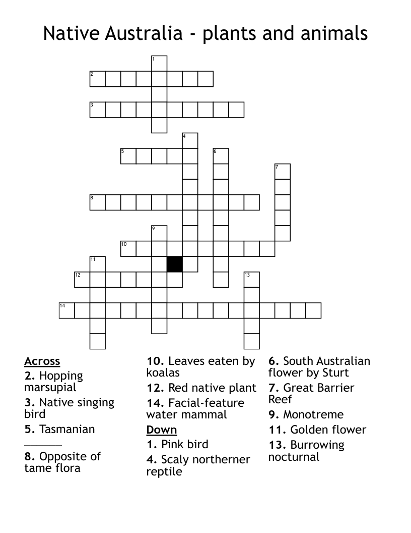 Native Australia - plants and animals Crossword