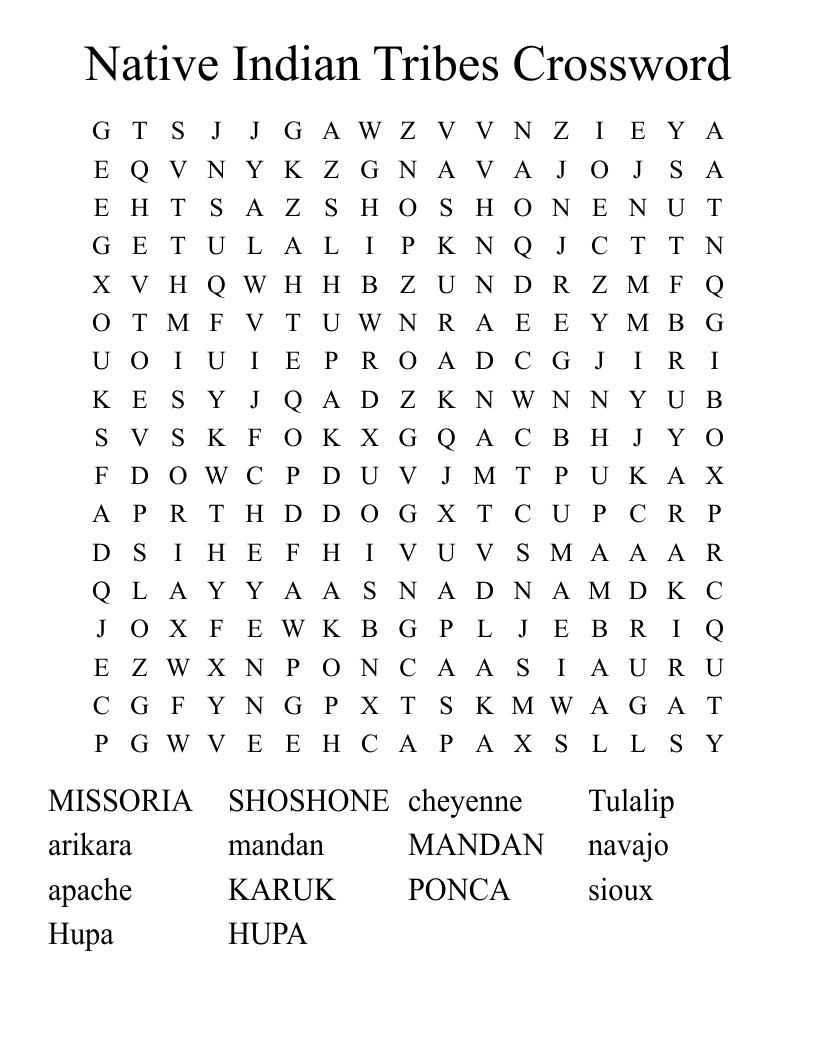 Native Indian Tribes Crossword Word Search