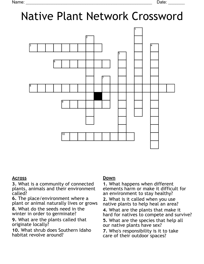 Native Plant Network Crossword