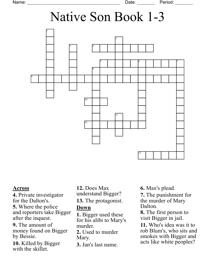 Native Son Book 1-3 Crossword