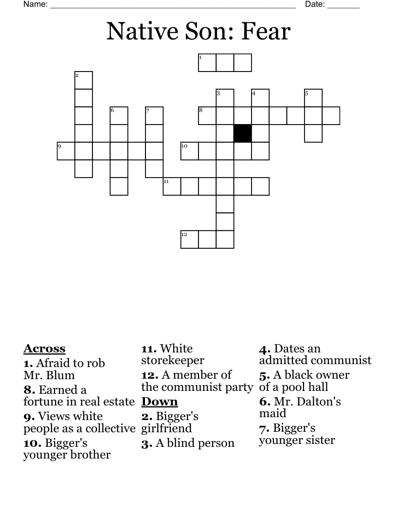 Native Son: Fear Crossword