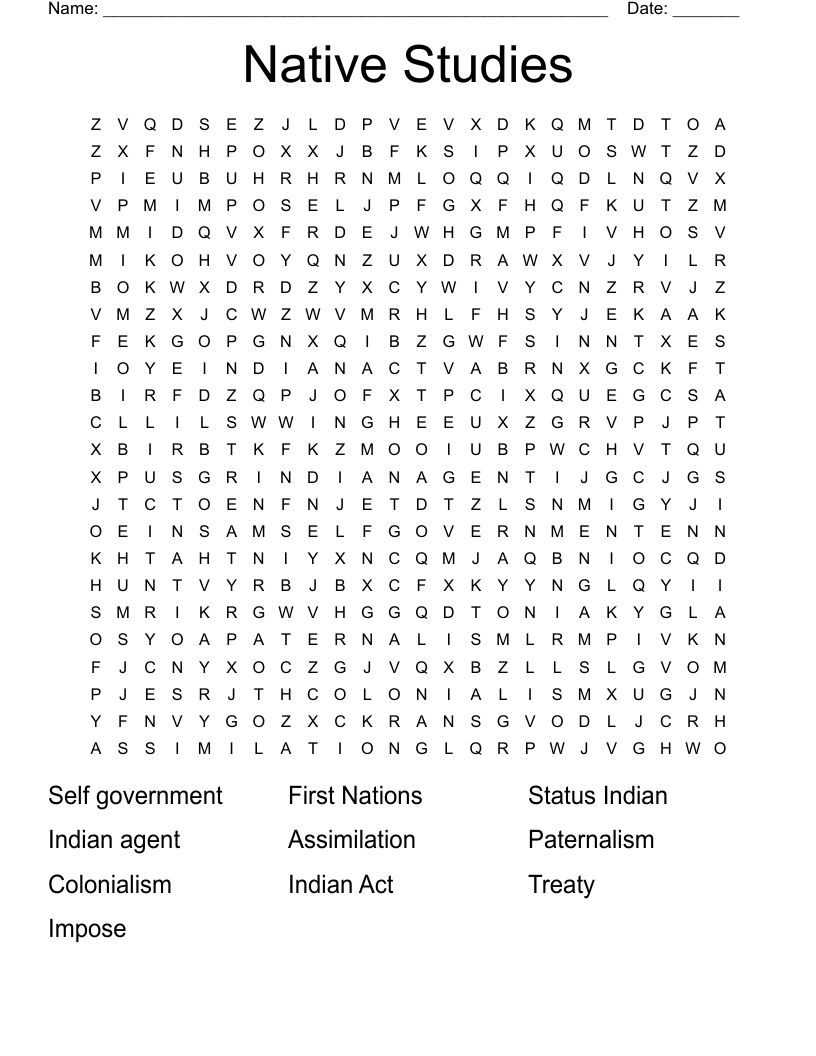 Native Studies  Word Search