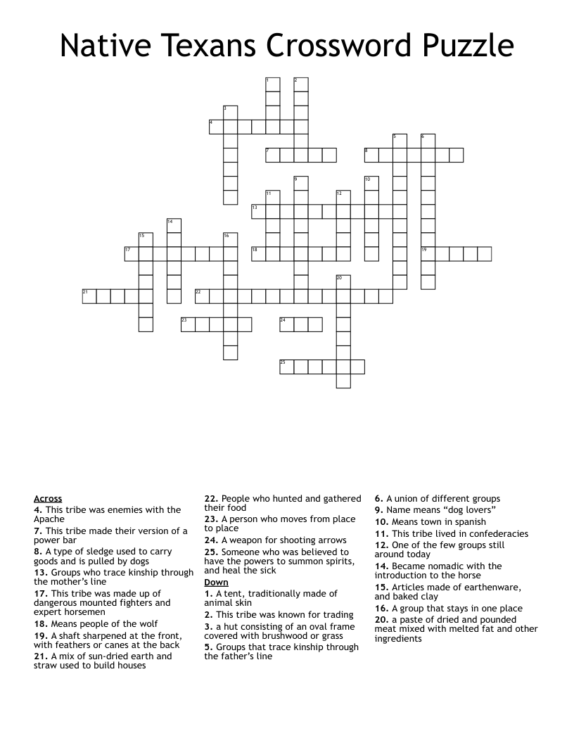 Native Texans Crossword Puzzle